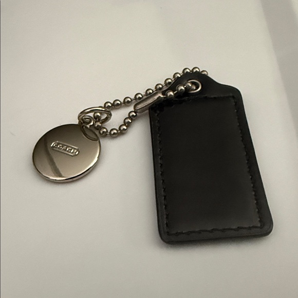 Coach Black Leather Key Holder Silver medallion Hang tag bag charm. 3.5 by 1.25 - Picture 4 of 5